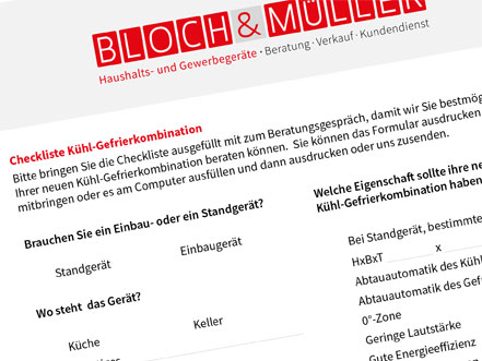 Bloch & Müller Kühl- und Gefrierkombination Checkliste